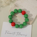 Christmas watermelon print bracelet, wooden bead elastic bracelet