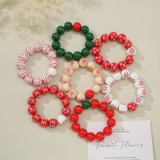 Christmas Elk Printed Bracelet Hand String Wooden Elastic Beads