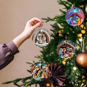 Christmas Nativity Car Pendant Acrylic Stereoscopic Vision Nativity Prayer Pendant