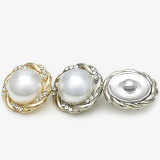 20MM Lace white pearl set with diamonds  Metal snap button charms