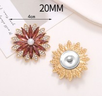 20MM Pearl Water Diamond flower  snap button charms