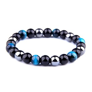 Tiger Eye Black Agate Bracelet Natural Stone Elastic Bracelet