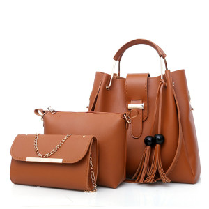 Handbag Fashion Soft Leather Shoulder Bucket Bag 3-Piece Set