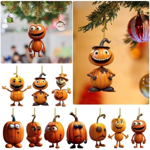 Halloween acrylic pumpkin car pendant, rearview mirror pendant, ghost pumpkin flat pendant