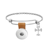 Genuine Leather Stainless Steel Cross Bracelet fit snaps jewelry