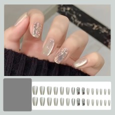 Handmade wearable nail art with silver glitter butterfly nail patches and wearable nail patches (including glue)