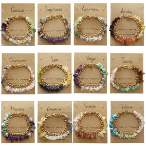Constellation Stone Bracelet Hand woven Double layered Olive Stone Blue Gold Chain Bracelet Jewelry