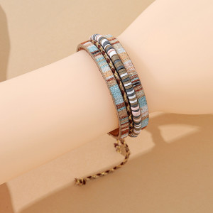 Bohemian multi-layered ribbon woven leather bracelet