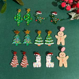 Christmas Acrylic Printed Christmas Tree Earrings