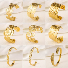 Stainless steel concave convex patterned open bracelet