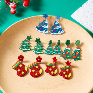 Christmas Acrylic Printed Christmas Tree Earrings