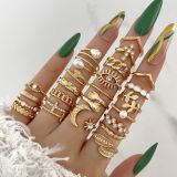 Drip Oil Diamond Eye Cross Leaf Ring Multi Joint 23 Piece Pearl Sun Moon Ring Set