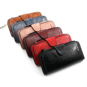 Personalized and fashionable long wallet wallet, simple wax leather, solid color change bag, hand-held bag