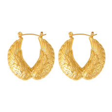 Stainless steel wing feather patterned earrings