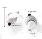 Stainless steel water ripple U-shaped inlaid pearl earrings