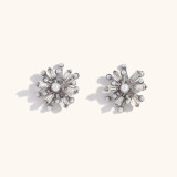 Stainless Steel Pearl zircon Flower Earrings