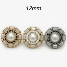 12MM Golden pearl chain metal silver plated snap charms