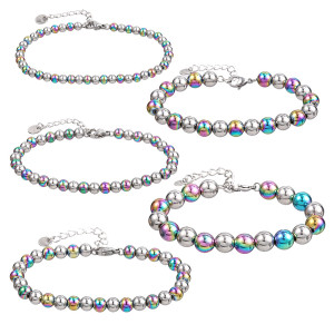 Gold colored dual color waterproof stainless steel bead bracelet