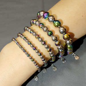Gold colored dual color waterproof stainless steel bead bracelet