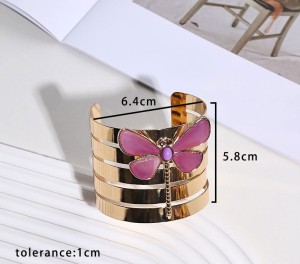 Metal hollow colored dragonfly wide bracelet