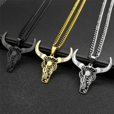 Stainless steel cow head pendant animal necklace