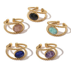 Stainless steel natural stone open ring
