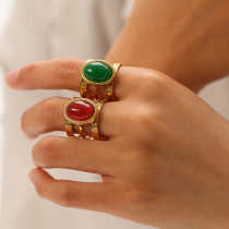 Stainless steel natural stone open ring