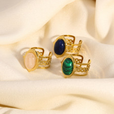 Stainless steel natural stone open ring