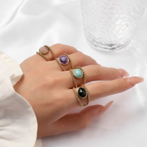 Stainless steel natural stone open ring