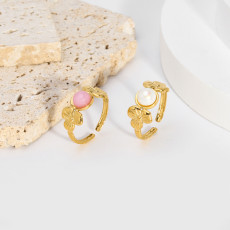 Stainless steel natural stone open ring