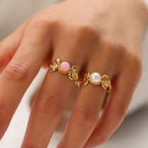Stainless steel natural stone open ring