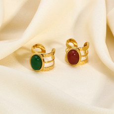 Stainless steel natural stone open ring
