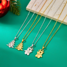 Stainless steel Christmas Santa Claus Snow Deer Necklace