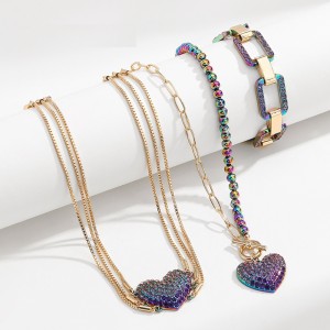 Color electrophoretic full diamond love necklace bracelet