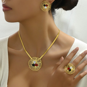 Zircon inlaid flower ring necklace earrings