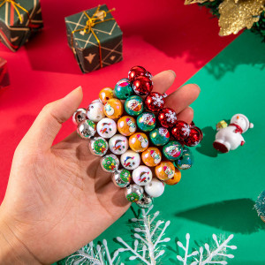Snowman Bell Printed Resin Round Bead Elastic Bracelet Colored Beaded Christmas Bracelet