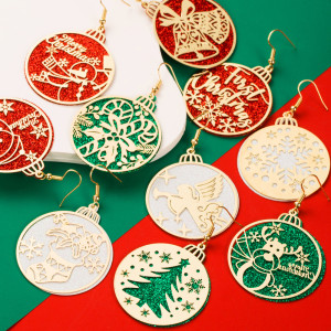 Christmas carved hollow double-layer alloy sequin earrings Christmas tree snowman reindeer earrings