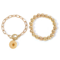 Hot Girl Round Bead Chain Stacked Necklace Bracelet fit 20mm Snaps button jewelry wholesale
