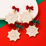 Christmas Bow Earrings Alloy Drip Oil Diamond Snowflake Earrings