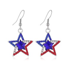American flag pattern Independence Day alloy diamond studded pentagram earrings