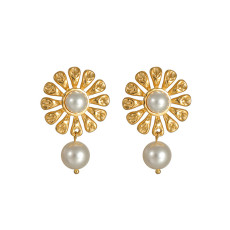Stainless steel pearl  sunflower flower earrings