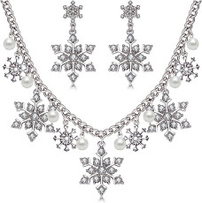 Christmas necklace colorful sparkling rhinestone pearl snowflake charm collar necklace earring set