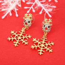 Christmas Snowflake Deer Water Diamond Earrings