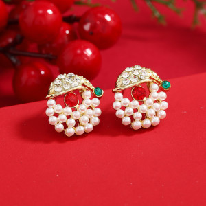 Christmas alloy rhinestone Christmas hat, snowflake bell earrings
