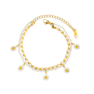 Stainless steel small flower daisy double-layer bracelet