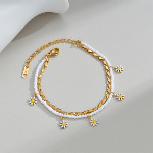 Stainless steel small flower daisy double-layer bracelet