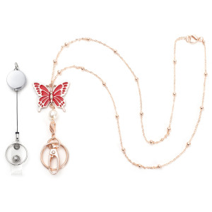 Lanyard Necklace Butterfly Drop Oil Easy Pull Chain Keychain Necklace