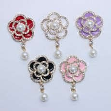 20MM Pearl rhinestone Camellia Alloy  snap button charms