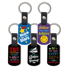Color printed leather keychain, inspirational and positive holiday commemorative metal engraved gift keychain