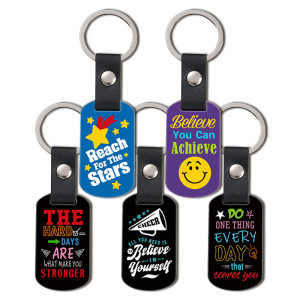 Color printed leather keychain, inspirational and positive holiday commemorative metal engraved gift keychain